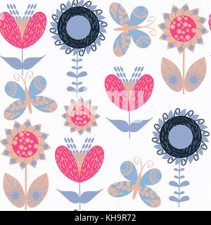 Abstract floral fantasy vivid seamless pattern. It is located in swatch menu, vector illustration. Cute colorful background. Blossom image Stock Vector