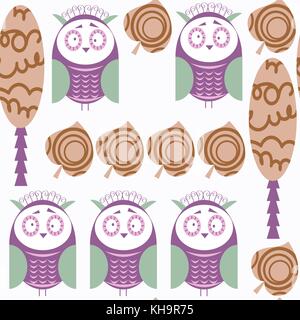 Owls abstract nature kids seamless pattern. It is located in swatch menu, vector image Stock Vector