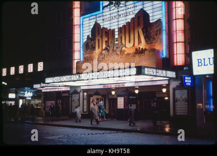 Empire Theater at Night, Ben-Hur on Marquee, Leicester Square, London, England, UK, 1960 Stock Photo