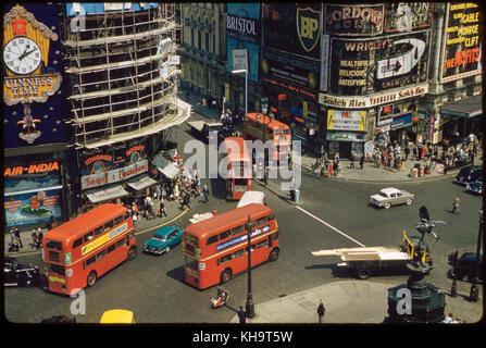 High Angle View of Piccadilly Circus and Street Scene, London, England, UK, 1960 Stock Photo