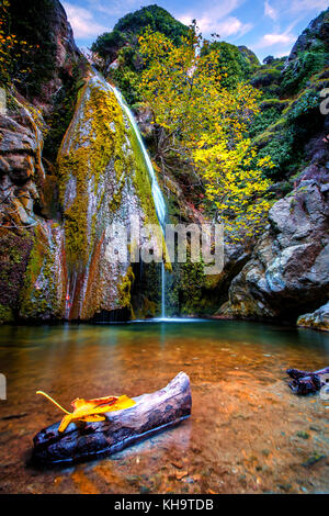 Waterfall in the gorge of Richtis at autumn, Crete, Greece. Stock Photo