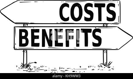 Vector drawing of costs or benefits business decision traffic arrow sign. Stock Vector