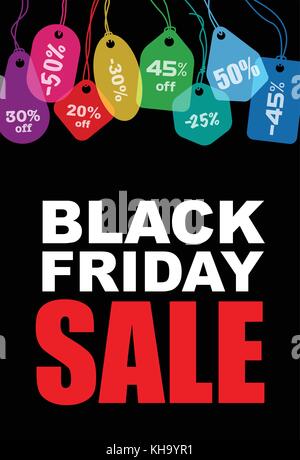 Black Friday, Sale creative colorful design template on black background Stock Vector