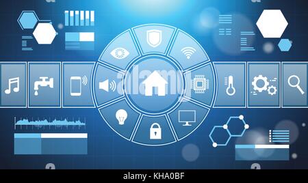 Smart Home System Infographic Template Banner Control Panel With Icons Modern House Automation Technology Concept Stock Vector