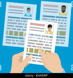 Search job design,Concepts for human resource and recruitment. Searching cv and profile of employees, cartoon vector illustration Stock Vector
