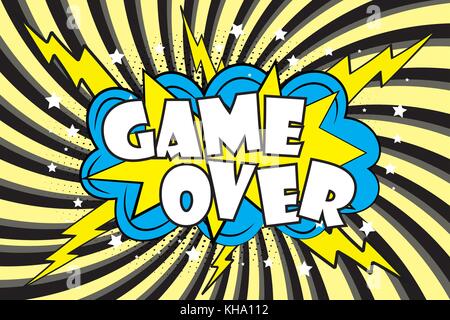 Game Over Comic sound effects in pop art style .Burst best graphic effect with label and text in retro style. Vector illustration Stock Vector
