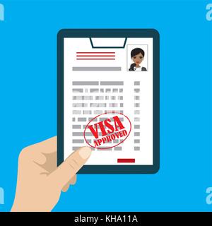 Paper blank - visa approved in hand. Vector illustration flat design Stock Vector