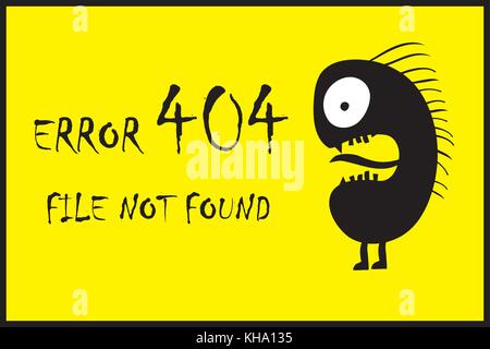 error page 404 and funny black monster,on yellow background,stock cartoon vector illustration Stock Vector