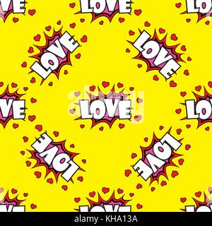 LOVE Comic sound effects in pop art style seamless pattern .Burst best graphic effect with label and text in retro style. Vector illustration Stock Vector