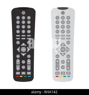 black and gray remote control with buttons and signs, isolated on white background,flat vector illustration Stock Vector