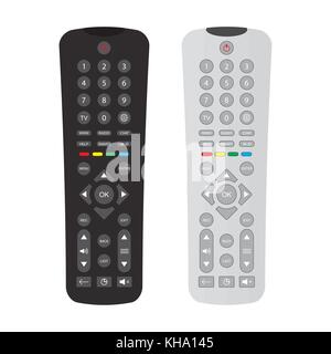 black and gray remote control with buttons and signs, isolated on white background,flat vector illustration Stock Vector