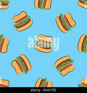 Fast food seamless pattern.Cheeseburger.For takeaway or fast food cafe design. Vector Stock Vector