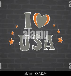 I love the united states of america,an inscription on a brick wall background,  vector illustration Stock Vector