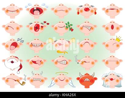 Set of funny smileys. Emotions and mood. EPS10 vector illustration Stock Vector