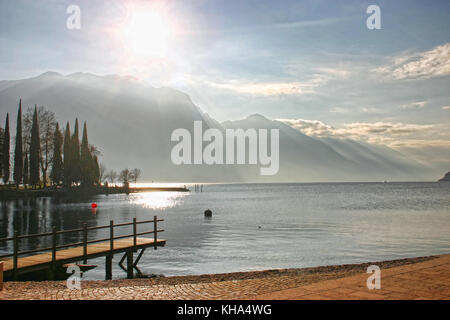 Late Afternoon on Lake Garda. Lake Garda is the largest lake in Italy. It is  located in northern Italy Stock Photo