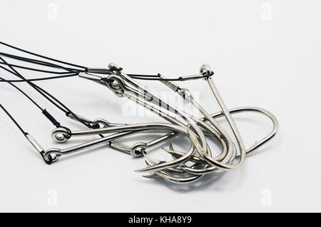 https://l450v.alamy.com/450v/kha8y9/fishing-hook-link-ready-made-tied-on-the-steel-cable-fishing-accessory-kha8y9.jpg