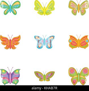 Brightly colored butterfly icons set cartoon style Stock Vector