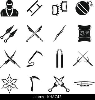 Ninja tools icons set, simple style Stock Vector