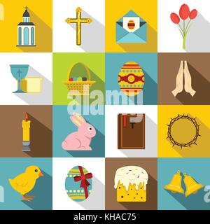 Easter items icons set, flat style Stock Vector