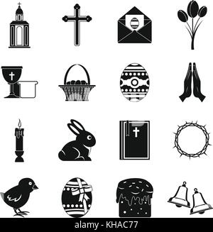 Easter items icons set, simple style Stock Vector
