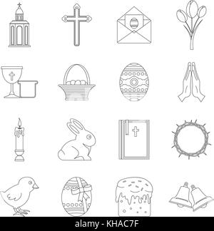 Easter items icons set, outline style Stock Vector