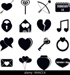 Saint Valentine items icons set, simple style Stock Vector