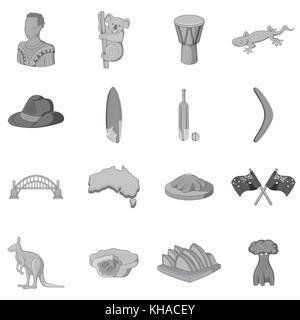 Australia travel icons set, monochrome style Stock Vector