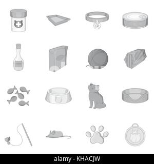 Cats accessories icons set, monochrome style Stock Vector