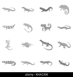 Lizard icons set, monochrome style Stock Vector