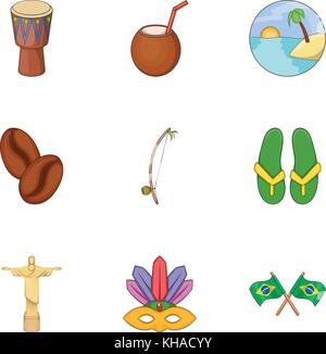 Brazil tourists attractions icons set Stock Vector