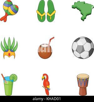 Travel to Brazil icons set, cartoon style Stock Vector
