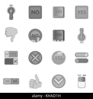 Yes no icons set, monochrome style Stock Vector