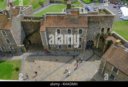 Dover, Kent, UK - Augusut 18, 2017: Aerial view of Dover Castle looking down from the roof.  Bird's eye view Stock Photo