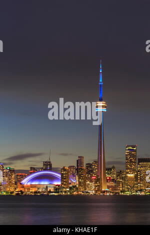 Skyline at night, Lake Ontario, CN Tower, Toronto, Ontario, Canada Stock Photo