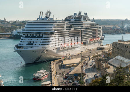 Cruise ship MSC Meraviglia in port, Valetta, Malta Stock Photo