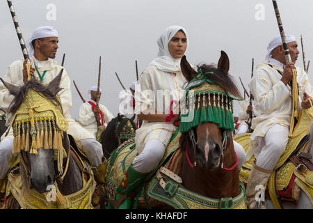 Fantasia is a traditional exhibition of horsemanship in the Maghreb performed during cultural festivals and to close Maghrebi wedding celebrations. Stock Photo