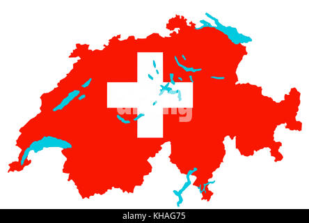 Switzerland map with the colours of the Swiss flag Stock Photo