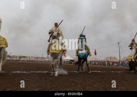 Fantasia is a traditional exhibition of horsemanship in the Maghreb performed during cultural festivals and to close Maghrebi wedding celebrations. Stock Photo