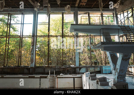 The old swimming pool hall in Pripyat, Ukraine, close to the location of the Chernobyl disaster Stock Photo