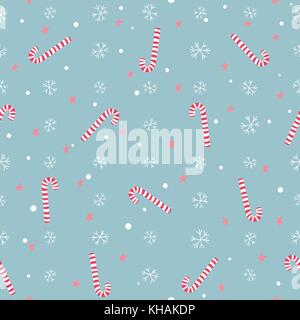 Christmas seamless pattern with striped lollypops, stars and snowflakes Stock Vector