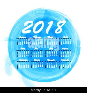 2018 watercolor abstract monthly calendar Stock Vector
