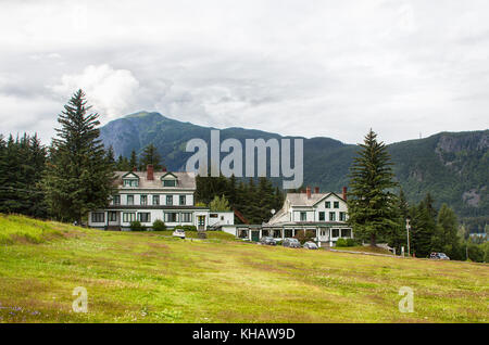 Haines, Alaska, USA - July 29th, 2017: Restored wooden houses at The Historic Fort Seward landmark in Haines. Stock Photo