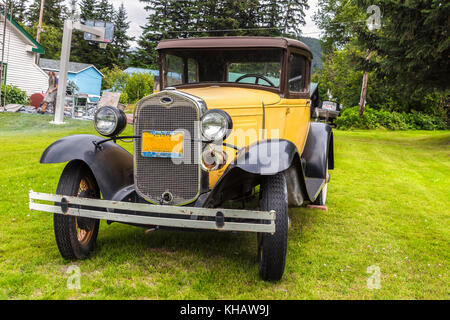 Haines, Alaska, USA - July 29th, 2017: A vintage Ford car model 1930 in Fort Seward, Haines, Alaska. Stock Photo