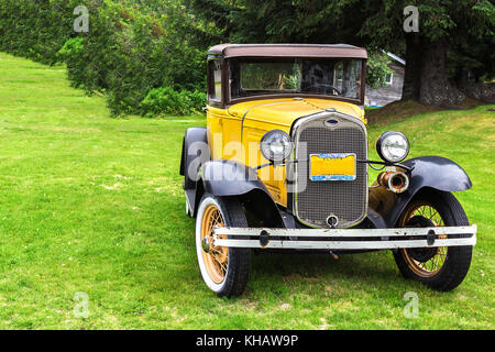 Haines, Alaska, USA - July 29th, 2017: A vintage Ford car model 1930 in Fort Seward, Haines, Alaska. Stock Photo