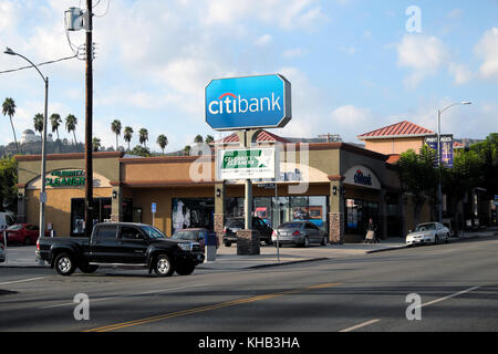 Citibank bank sign on the corner of Franklin and Hillhurst Avenue in the Los Feliz neighbourhood of Los Angeles, California USA  KATHY DEWITT Stock Photo