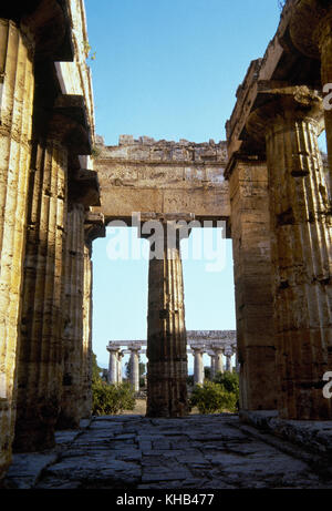 Magna Graecia. Temple of Hera II, dedicated to Poseidon. Doric order. 600-450 BC. Paestum. Province of Salermo. Campania. Italy. Stock Photo