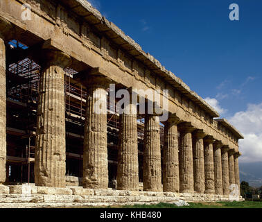 Magna Graecia. Temple of Hera II, dedicated to Poseidon. Doric order. 600-450 BC. Paestum. Province of Salermo. Campania. Italy. Stock Photo