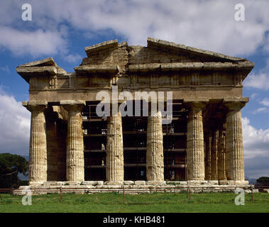 Magna Graecia. Temple of Hera II, dedicated to Poseidon. Doric order. 600-450 BC. Paestum. Province of Salermo. Campania. Italy. Stock Photo