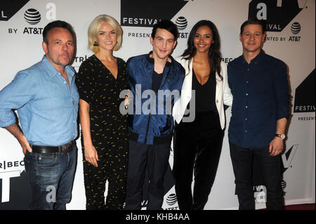 NEW YORK, NY - SEPTEMBER 23: Danny Cannon, Erin Richards, Robin Lord Taylor, Jessica Lucas and Ben McKenzie  attends 'Gotham' sneak peek during Tribeca TV Festival at Cinepolis Chelsea on September 23, 2017 in New York City   People:  Danny Cannon, Erin Richards, Robin Lord Taylor, Jessica Lucas and Ben McKenzie  Transmission Ref:  MNC1 Stock Photo