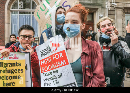 London, UK. 15th Nov, 2017. Students from the University of London demanding free education protested against tuition fees and debt. Tuition fees were first introduced in  1998 under a  Labour government in the United Kingdom as a means of funding tuition to undergraduate and postgraduate certificate students at universities, with students being required to pay up to £1,000 a year for tuition Credit: amer ghazzal/Alamy Live News Stock Photo